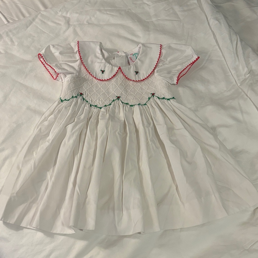 Shrimp & Grits Kids Elegant White Kids Formal Dress with Red Accents
